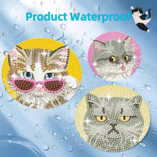 Cats Diamond Art Coasters with Holder, Crafts Kits for DIY Coasters, Diamond Art Kits for Adults, Small Diamond Painting Coasters Kit Art Craft Supplies (Cute Cats) {3}