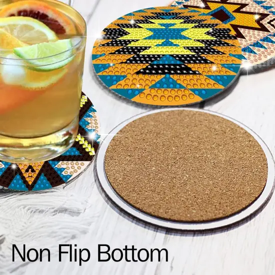 6 Pcs Diamond Painting Coasters with Holder, Aztec Diamond Art Coasters DIY Coaster Diamond Art Kits for Beginners, Adults & Kids Small Diamond Painting Kits Accessories {4}