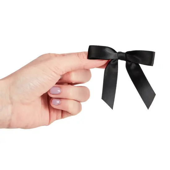 100-Pack Twist Tie Bows - Black 3" Satin Ribbon Small Bows For Gift Wrapping Treats Party Favors Craft Decoration {6}
