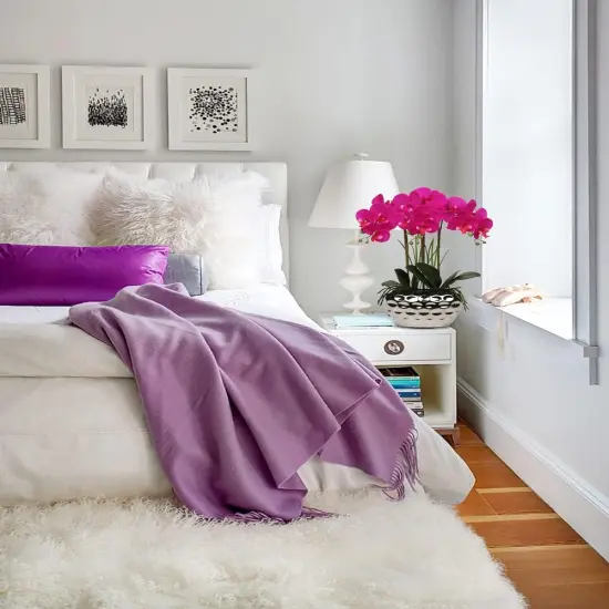 Artificial Flowers 18" Purple Phalaenopsis Orchid with Silver Ceramic Pots Real Touch Faux Orchid Plant for Home Office Bathroom Living Room Decoration {3}