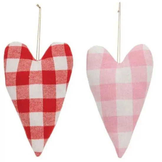 Set of 2 Buffalo Check Heart Pillows for Holiday or Year-Round Decor {1}