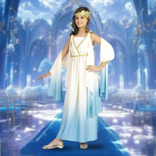 Girls White & Blue Dress Greek Goddess Costume for children {1}