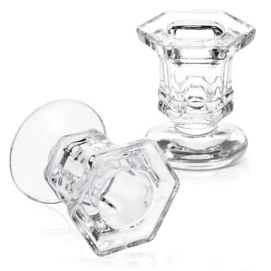 12 Pack Clear Glass Candle Holders for Candlesticks, Taper Candles, Wedding Centerpieces (2 x 2.3 x 2 In) {7}