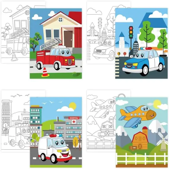 4 Pcs Car Theme Pre Drawn Canvas - 8" x 10" {1}