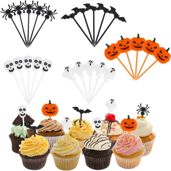 50PCS Plastic Halloween Cupcake Toppers {1}
