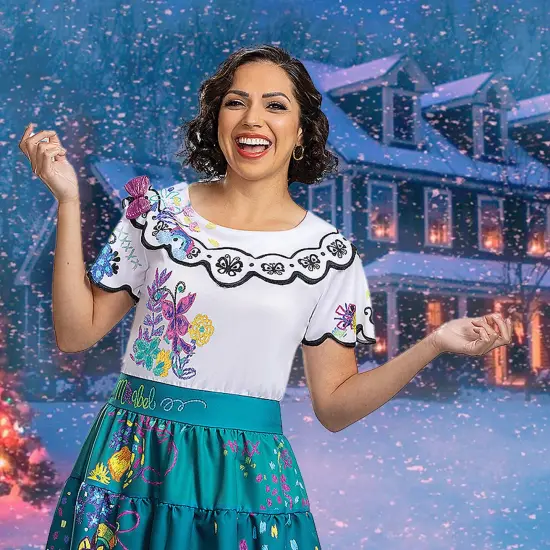 Deluxe Womens Mirabel Madrigal Costume Colorful, Encanto Dress With Shoulder Bow Detail {2}