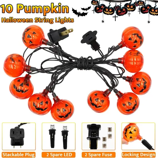 8.5Ft Halloween Pumpkin LED String Lights with 10 PCS Jack O Lantern {3}
