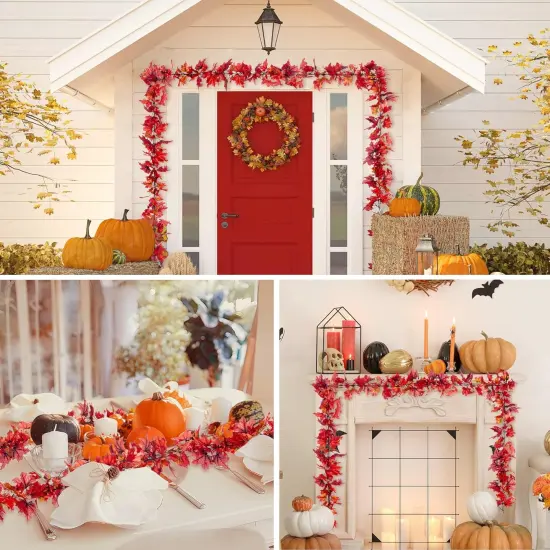 1pc - Red Maple Garland Fall Leaves Garlands 6.5Ft Leaf Autumn Foliage Garland {4}