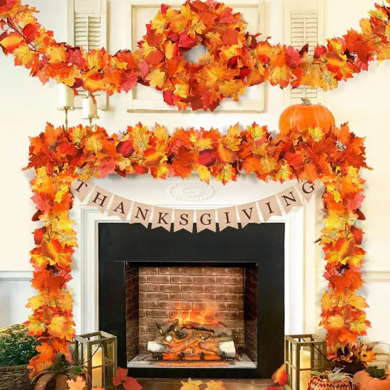 6 Pack Fall Decor for Home Fall Leaves Garland - 5.8Ft/Piece Artificial Maple Leaf {2}