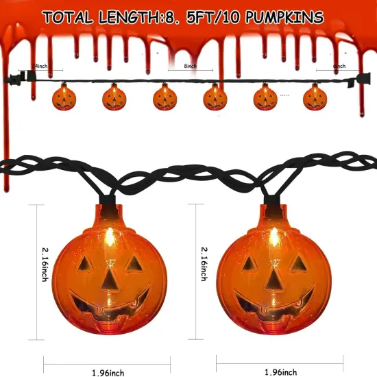 Halloween String Lights - 8.5Ft with 10 3D Pumpkin (Clear Pumpkin Lights) {5}