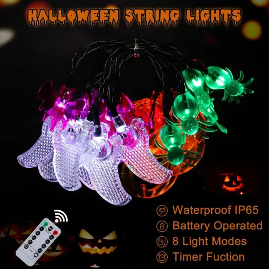 Pumpkin Ghost Bat Spider String Lights Battery {2}