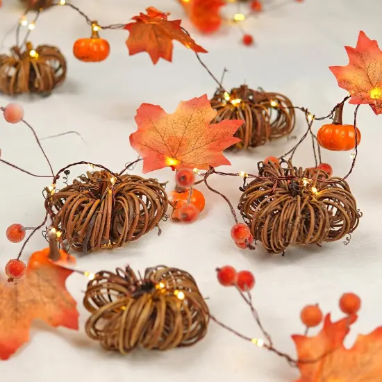 Fall Maple Leaves String Lights - 6.6ft 60 LEDs (Orange Pumpkin) {5}