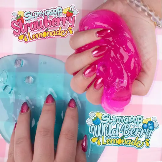 Lemonade Tumbler Bundle, 2-Pack Scented Slimes - Blue Raspberry & Pink Strawberry, Kids Slime Party Favors (8-12), Kit {3}