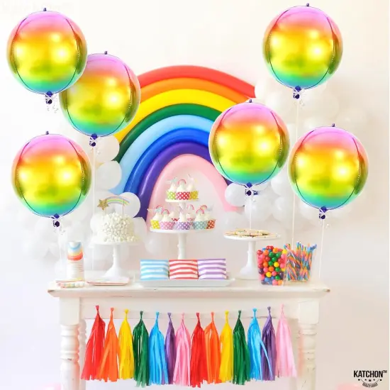 Rainbow Foil Balloons - 22 Inch, Pack of 6 | 4D Gradient Rainbow Balloons | Tie Dye Balloons for Birthday Party Decor | Rainbow Unicorn Balloons | Rainbow Mylar Balloons, Iridescent Balloons {3}