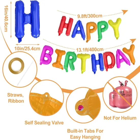 Happy Birthday Balloon Letters 16 inch Mylar Foil Birthday Balloons Banner Sign for Birthday Party Decorations Supplies (Color) {2}