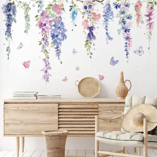 6 Pcs Flowers Wall Decals Stickers Vinyl Removable Peel and Stick Colorful Dragonflies Floral Wall Murals Decor for Bedroom Living Room Nursery(Elegant) {1}