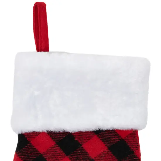 Northlight 15.5" Red and Black Buffalo Plaid Pet Embroidered Christmas Stocking {5}