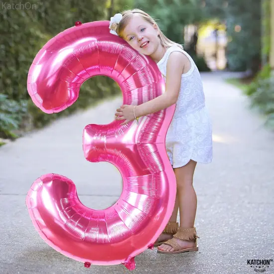 40 Inch Hot Pink Large 3 Number Balloons Big Foil Helium Number Balloons 0-9 Jumbo Happy 3rd Mylar Birthday Party Decorations for Girl Anniversary Party Supplies {2}