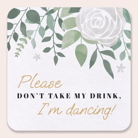 Big Dot of Happiness 25 Ct Boho Botanical Please Don't Take My Drink I'm Dancing Coasters, 4-Inch Disposable Square Paper Coasters for Greenery Wedding {1}