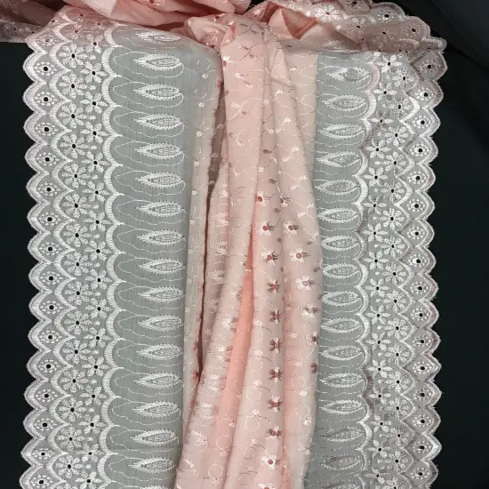 1 Yard Blush Medium Eyelet Cotton Blend Fabric with Soft Feel and Border 41/42 Inches Wide {4}
