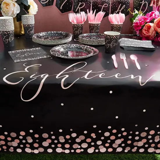 Sparkle and Bash 18th Birthday Plastic Table Covers (3 Pack) 54 x 108 Inches Black {4}