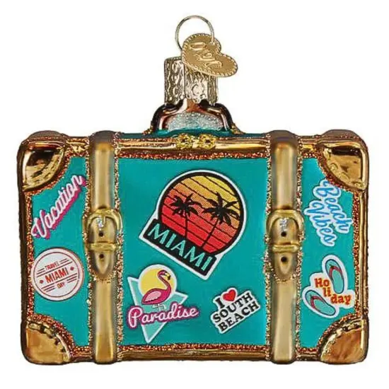 Old World Christmas 2.5 Inch Miami Suitcase Christmas Tree Ornament , Travel Vacation Florida Multicolored {1}