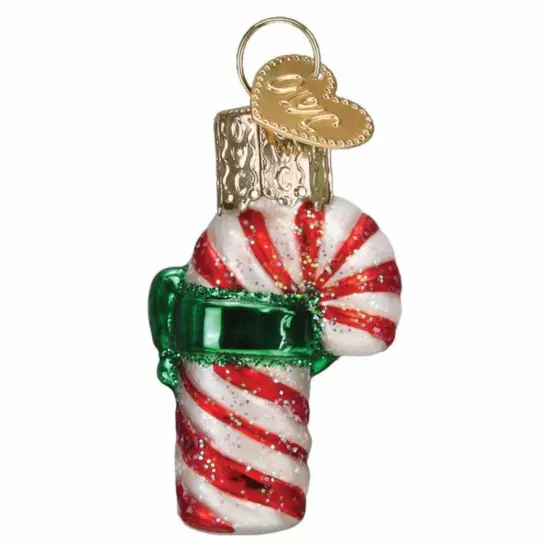 Old World Christmas 1.75 In Mini Candy Cane Christmas Tree Ornament , Green Bow Striped Red {2}
