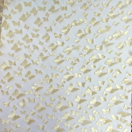 1 Yard Champagne 3D Butterfly Mesh Fabric with Satin Appliqu&eacute; on Stretch Sheer Base 54 Inch Wide {1}
