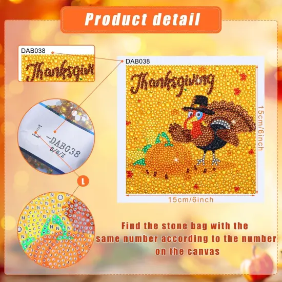 9 Pcs Fall Thanksgiving Day 5D Diamond Painting Kits {3}