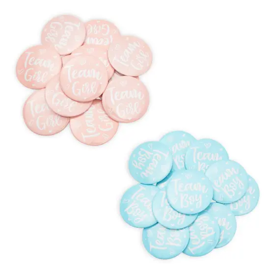 Baby Gender Reveal Party Favors, Team Boy and Girl Button Pins, Bead Necklaces (48 Pieces) Pink {7}