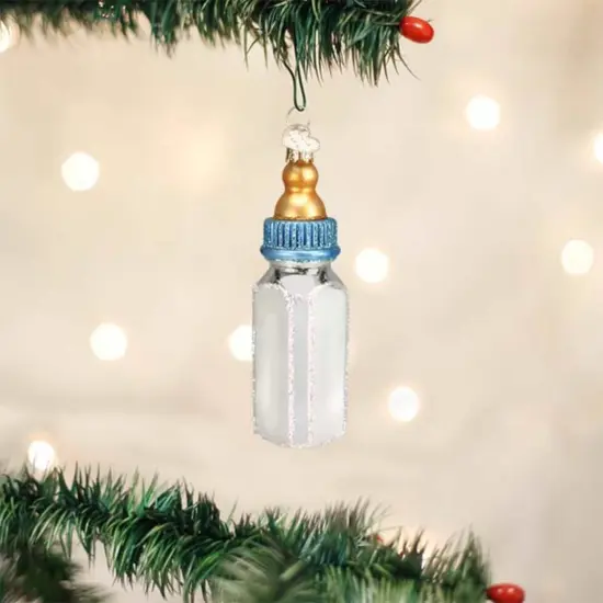 Old World Christmas 4.0 Inch Boy Baby Bottle Christmas Tree Ornament , Keepsake Long Lasting White {2}
