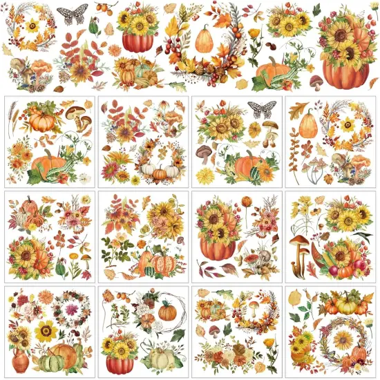 12 Sheet Pumpkin Floral Fall Rub on Transfer for Crafts {1}