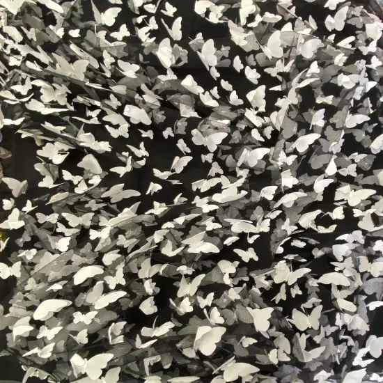 1 Yard White on Black 3D Butterfly Satin Mesh Fabric for Dresses, Skirts, and Costumes 54 Inch Wide {4}