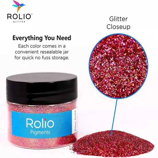 Rolio - 1 Jar Vibrant Holographic Glitter (Rose Gold) - 1 oz {2}