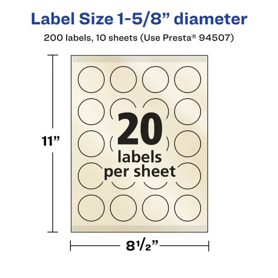 Avery Pearlized Ivory Round Labels with Sure Feed Technology, Print-to-the-Edge, 1-5/8" diameter {5}