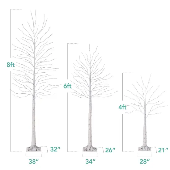 Best Choice Products Set of 3 Lighted Twig Birch Trees, 4ft, 6ft, 8ft w/ 300 LEDs, Warm White, Multicolor Lights {2}