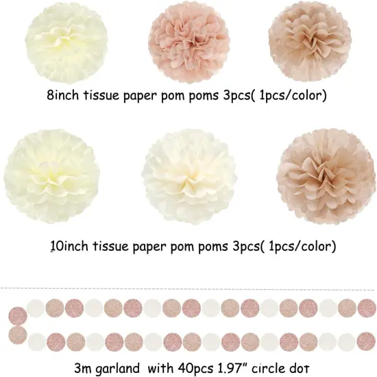 23pcs Fall Rustic Neutral Bridal Wedding Paper Tissue Pom Poms Streamers {2}