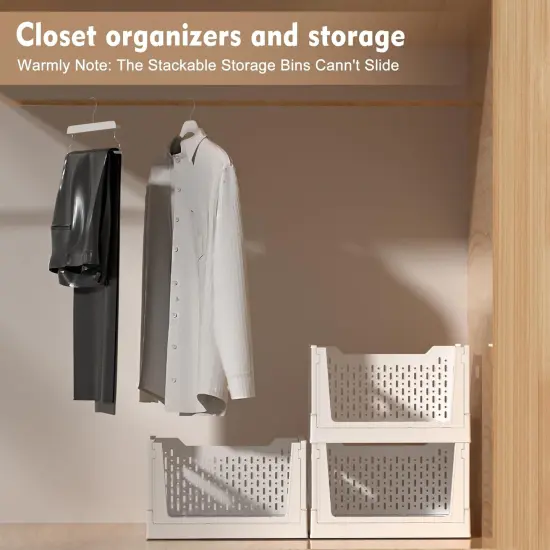 Stackable Plastic Storage Basket with Wheels - 3 Pack {4}