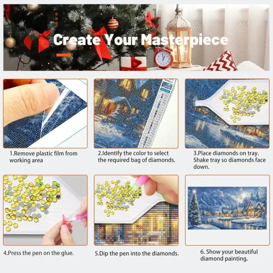 Large Christmas Diamond Art Kits for Adults 5D Winter Scene - 27.5x15.7 Inch {4}