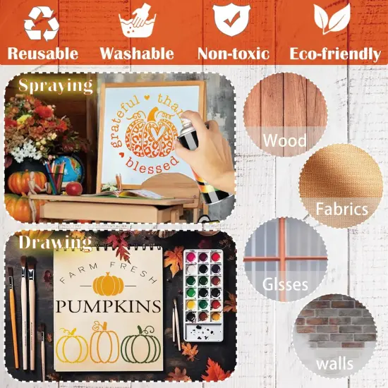 14 Pieces Fall Stencils for Painting on Wood Reusable Hello Pumpkin {4}