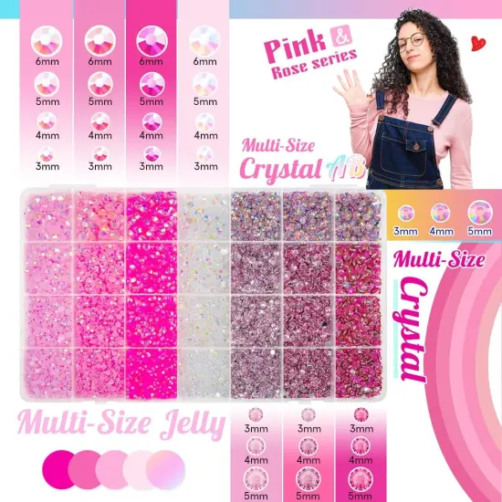 28 Types Pink Flatback Resin Rhinestones with Glue - 3mm-6mm (Pink Series) {2}
