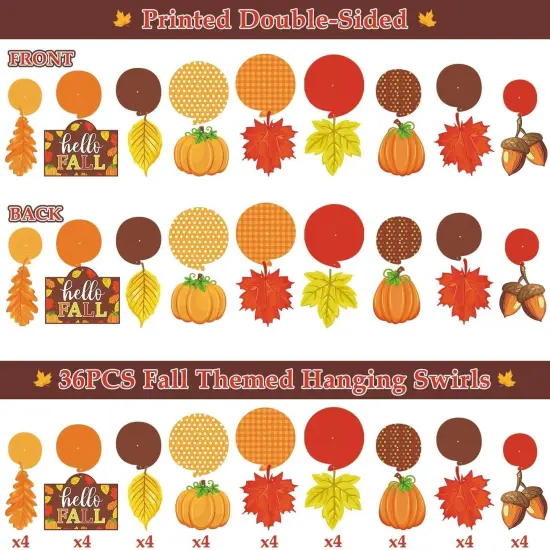 36CT Autumn Hello Fall Party Hanging Swirl Decorations {4}