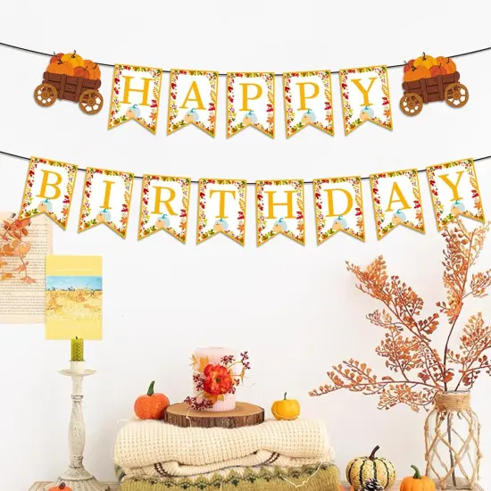 Pre-Strung Fall Happy Birthday Banner {4}