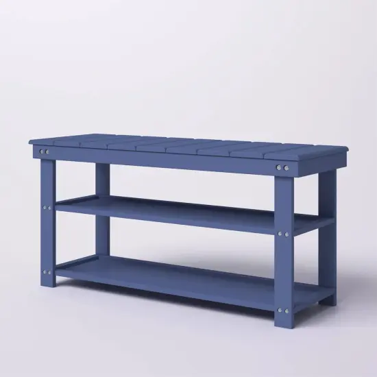 Wooden Shoe Rack Bench with Two Storage Shelves and 2-Seater Design for Entryway or Hallway Sea Foam Aqua Blue {7}