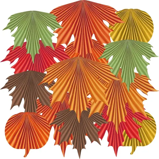 12 Pcs Fall Maple Leaves Paper Fans Party Decoration {1}
