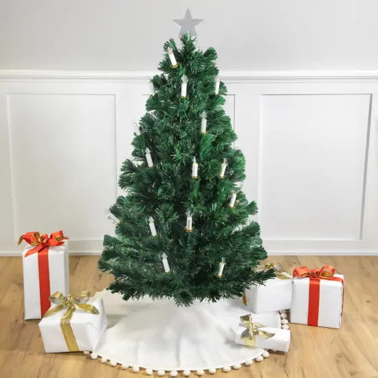 Northlight 4' Pre-Lit Fiber Optic Artificial Christmas Tree with Candles - Multi Lights Green {1}