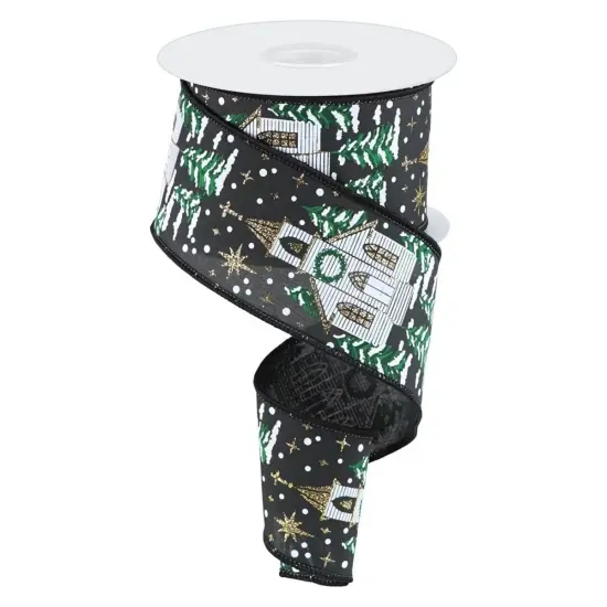 2.5" Winter Church Ribbon: Black (10 Yards) {1}