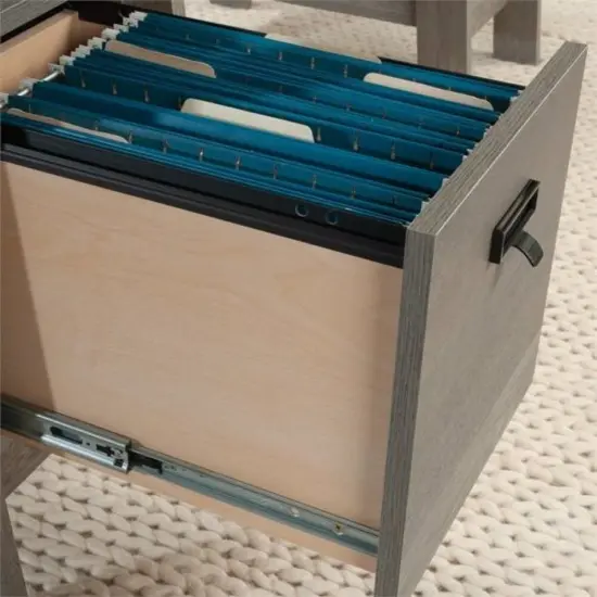 Executive Desk with Filing Cabinets and Cord Management and Smooth Metal Drawer Slides Light Oak {3}