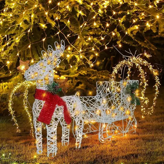 Holiday LED Brown Reindeer with Sleigh, Warm White Twinkling Christmas Lights {3}