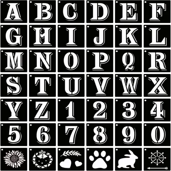 42 Pcs - 2 Inch Letter Stencils Symbol Numbers Craft Stencils {1}